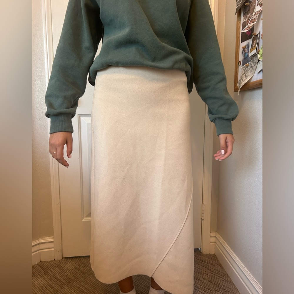 ZARA asymmetric soft beige  midi skirt